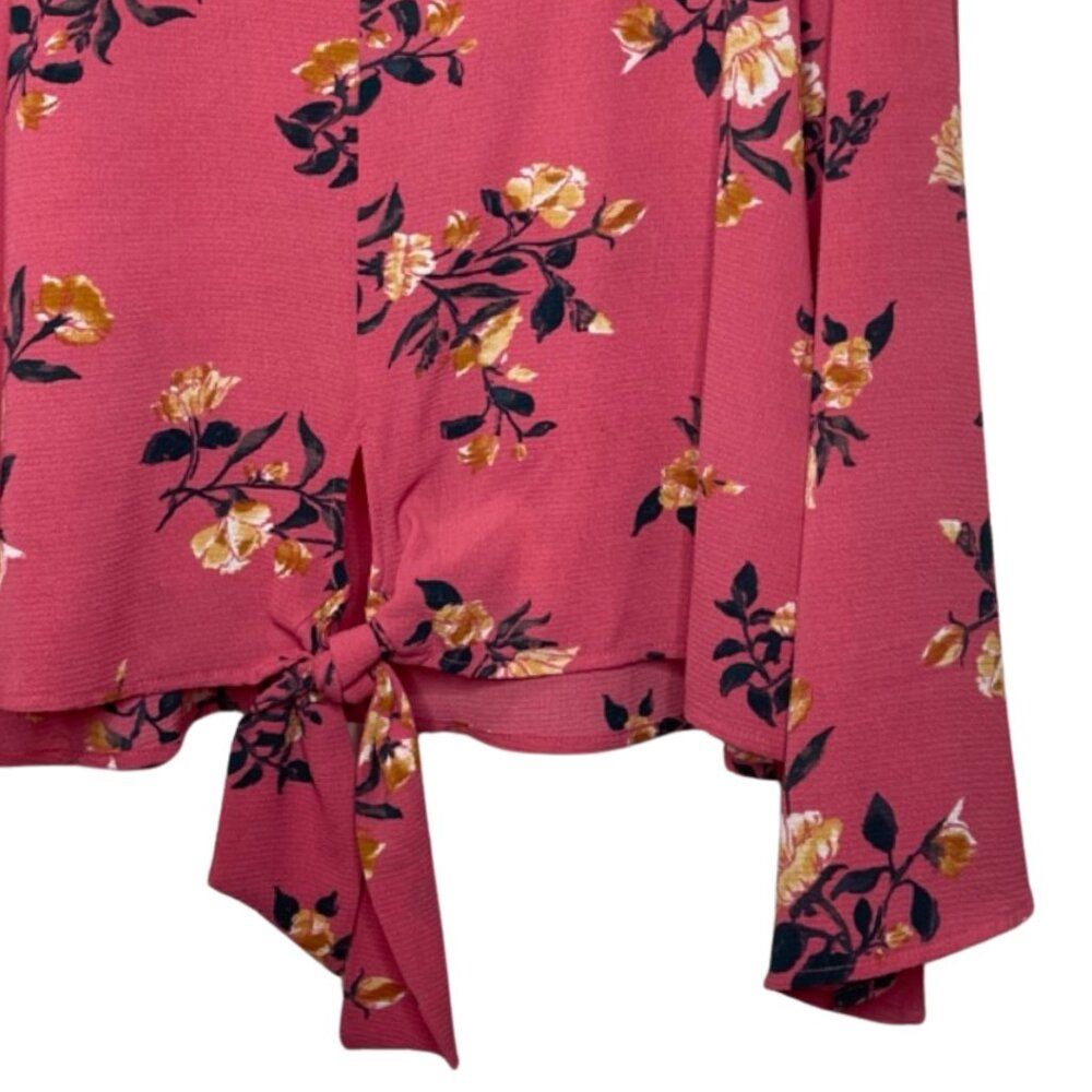 EYESHADOW | Women's Pink Bohemian Long Bell Sleeve Floral Blouse | Size XL - Picture 3 of 12